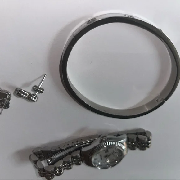 Silver Watch, Bracelet, and Earrings Set - Picture 3 of 3